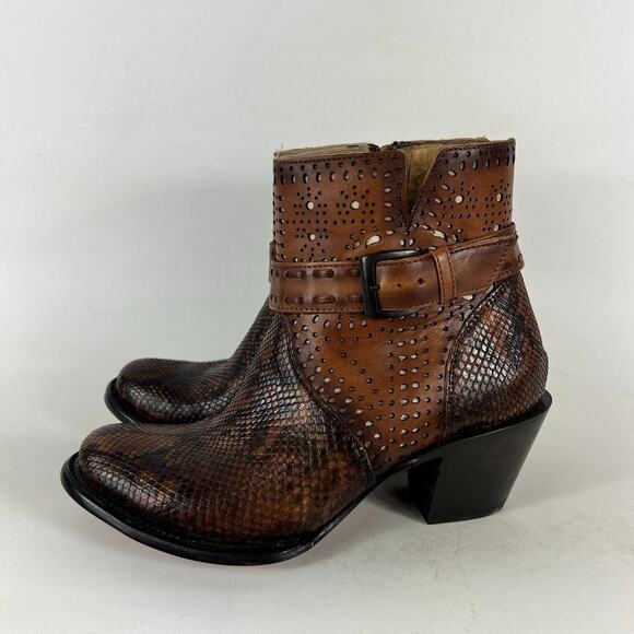 J.B. Dillon Reserve Boots Women's 8 Brown Snake Python Buckle Strap Ankle Bootie - Picture 5 of 11